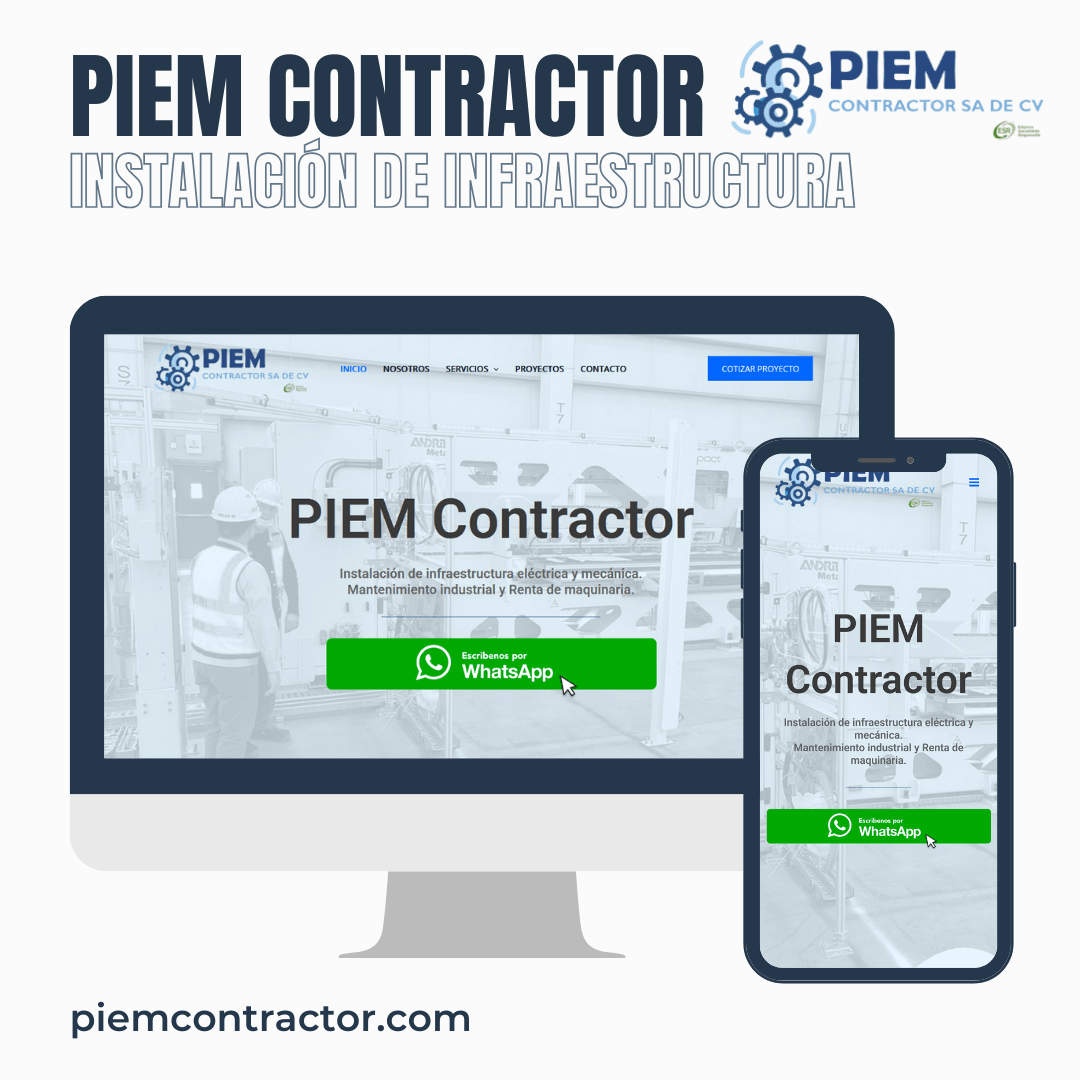 Proyecto Diseño de página web terminada entregada Cliente PIEM Contractor Querétaro
